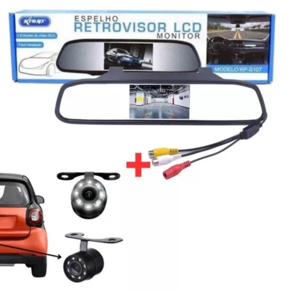 Câmera De Ré Led Visão Noturna + Espelho Retrovisor Lcd
