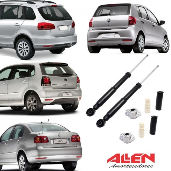 2 Amortecedor + Coxim VW Fox Polo Space Fox Traseiro + Batente Rolamento Coifa Allen Amortecedores Traseiro