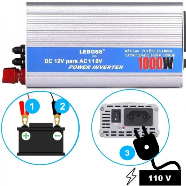 Inversor De 12v Para 110v C/ 1000w Conversor Tomada