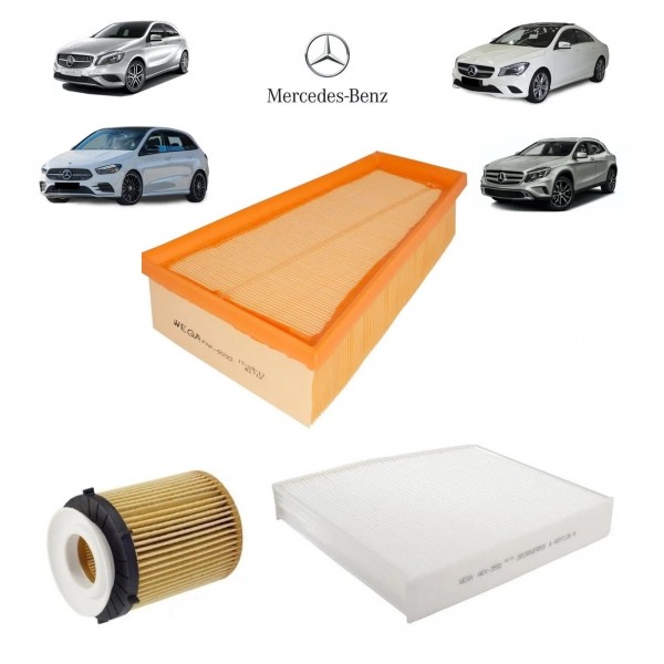 Kit Filtros Mercedes GLA CLA A200 A250 B200 CLA200 CLA250 GLA200 GLA250 Filtro Óleo Ar e Ar Condicionado Cabine Wega