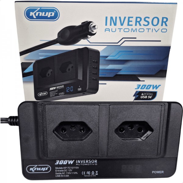 Inversor Energia 12v Acendedor P/ Tomada 110v Conversor +4 USB KNUP