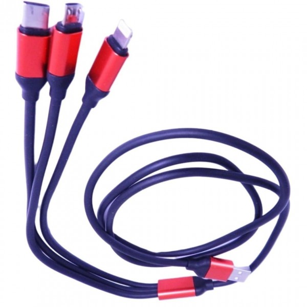 Cabo USB Tipo C + Lightning + Micro USB 3 Em 1 de Carregador Turbo