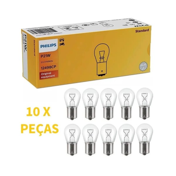 Caixa c/10 Lâmpadas Freio Lanterna Philips Original 12v P21w 1 Polo