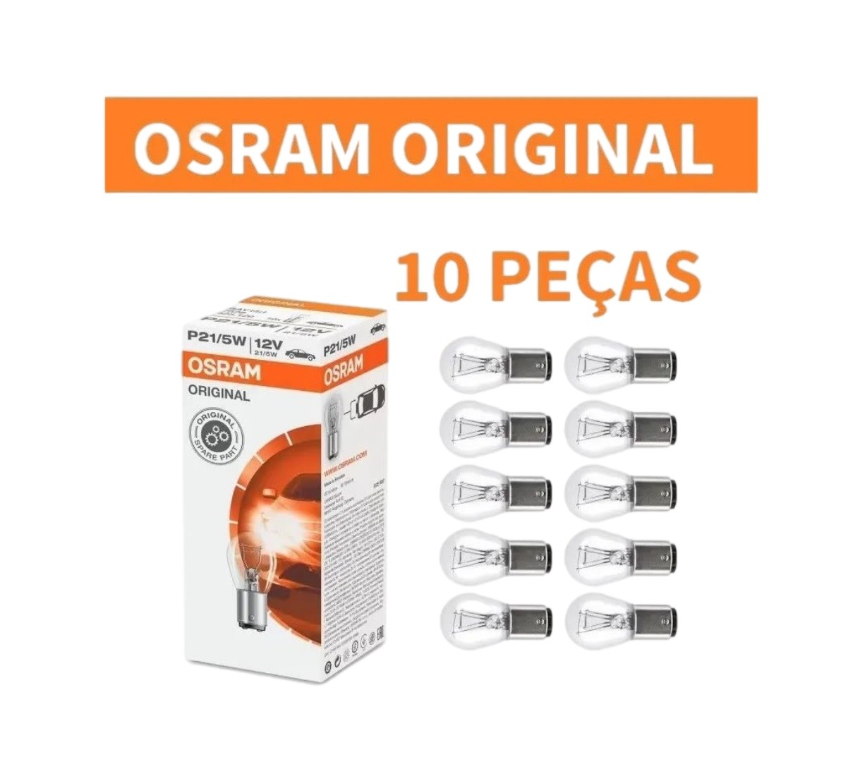 Caixa c/ 10 Lâmpadas Freio Lanterna Osram Original 12v 21/5w 2 Polos