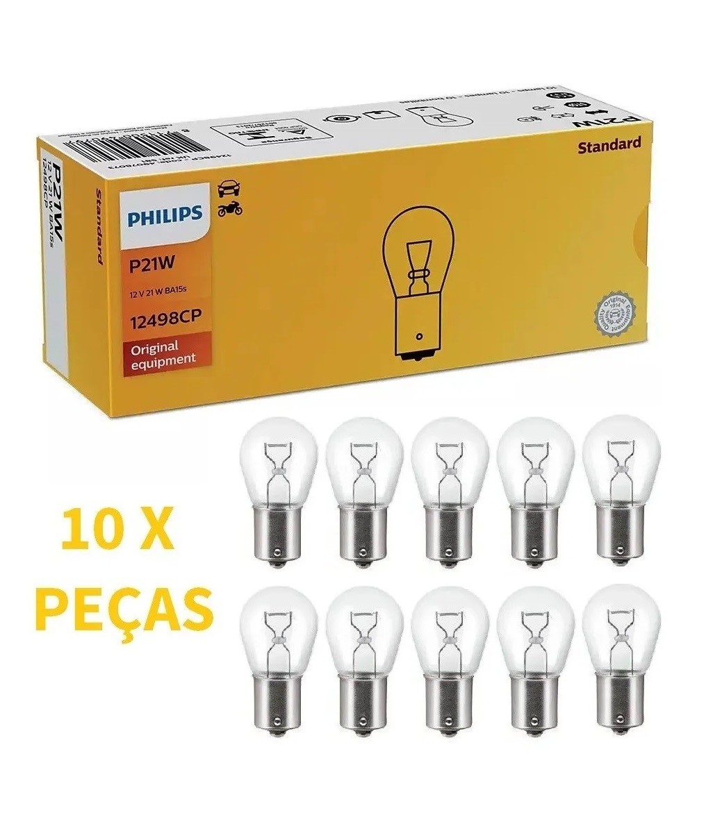 Caixa c/10 Lâmpadas Freio Lanterna Philips Original 12v P21w 1 Polo