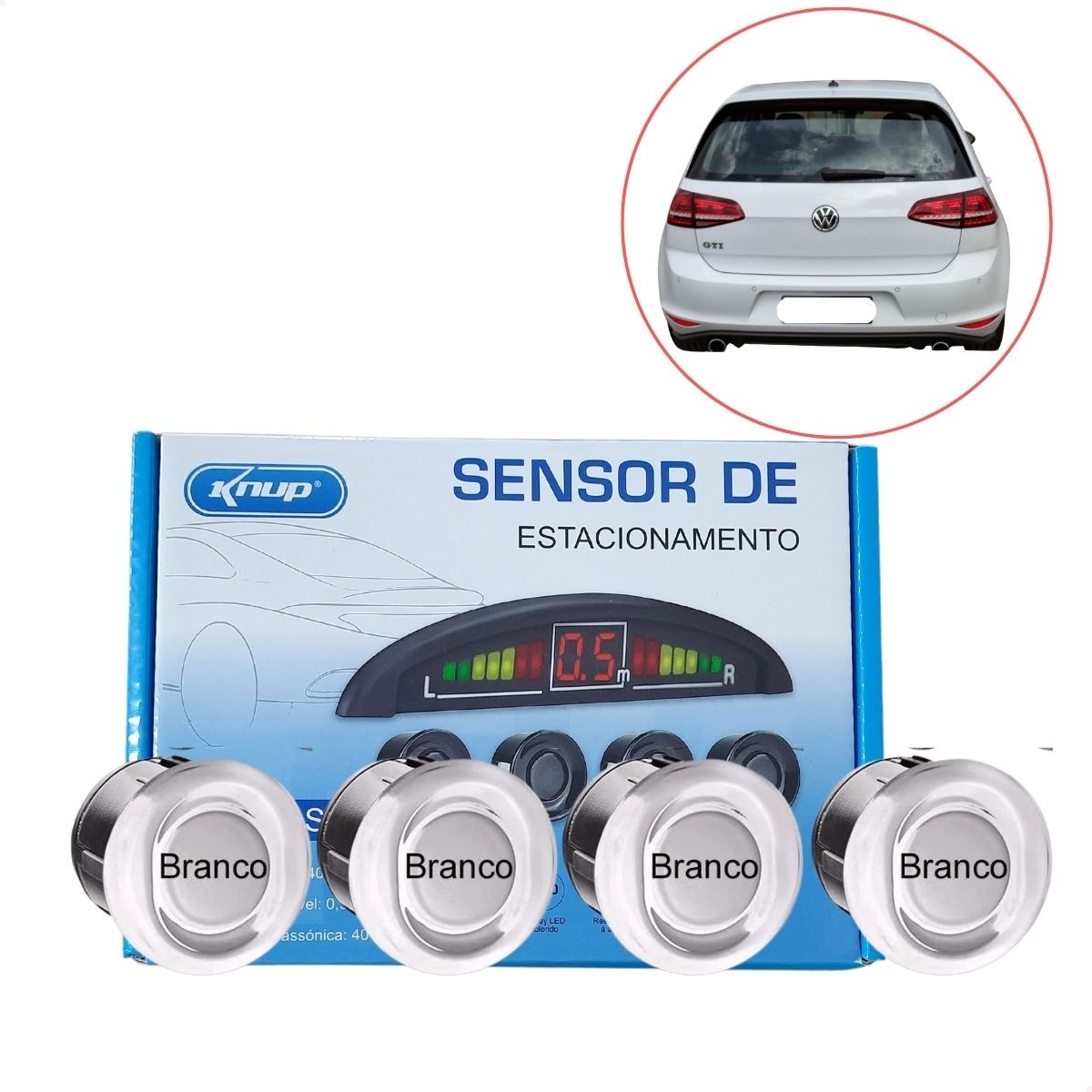 Sensor Estacionamento Ré Branco 4 Sensor Display Led Som